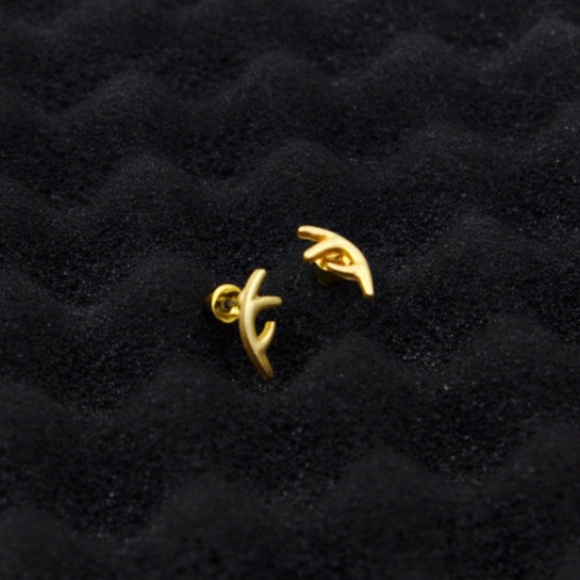 xChristmas Reindeer Antlers Earrings Holiday Reindeer Antlers Gold Stud Earrings - Picture 1 of 4